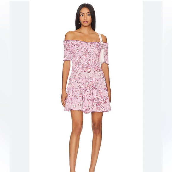 NWT ✨ Poupette St Barth ‘Soledad’ Smocked Off Shoulder Mini Dress LG